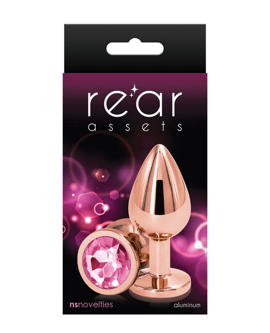 Rear Assets Anal Plug Rose Gold Medium with Pink Gem for Sensual Visual Excitement