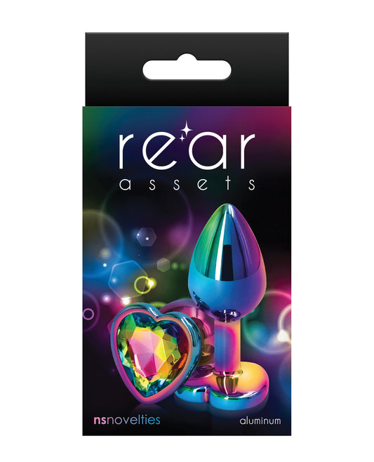 Rear Assets Anal Plug Chrome-Plated Lightweight Rainbow Heart Gem for Colorful Anal Play
