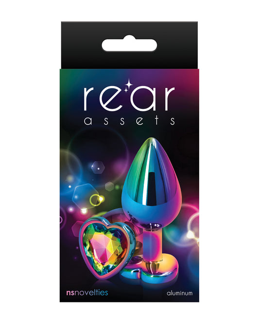 Rear Assets Anal Plug Chrome-Plated Rainbow Heart Base Lightweight Aluminum for Comfort and Visual Excitement