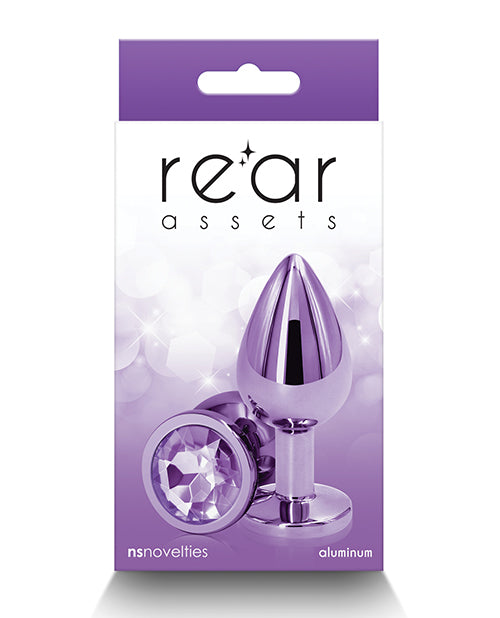 Rear Assets Anal Plug Medium Chrome-Plated Lightweight Aluminum in Purple for Comfortable Anal Play