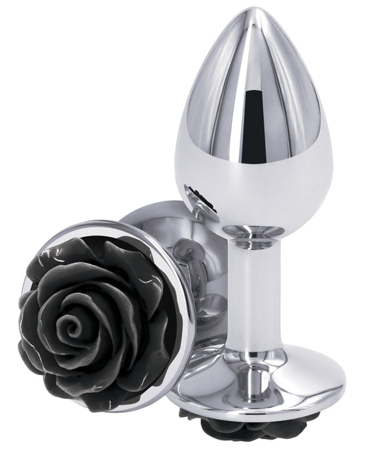 Rear Assets Anal Plug Lightweight Chrome-Plated Black Rose Design for Sensual Stimulation