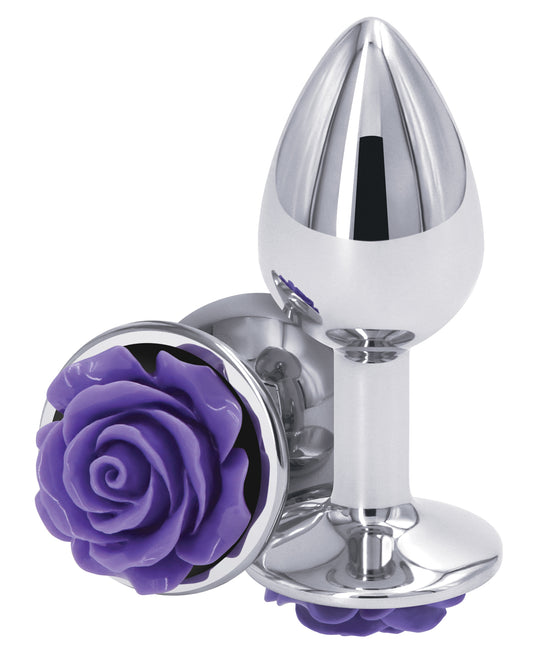 Rear Assets Anal Plug Chrome-Plated Lightweight Purple Rose Gem for Sensual Excitement