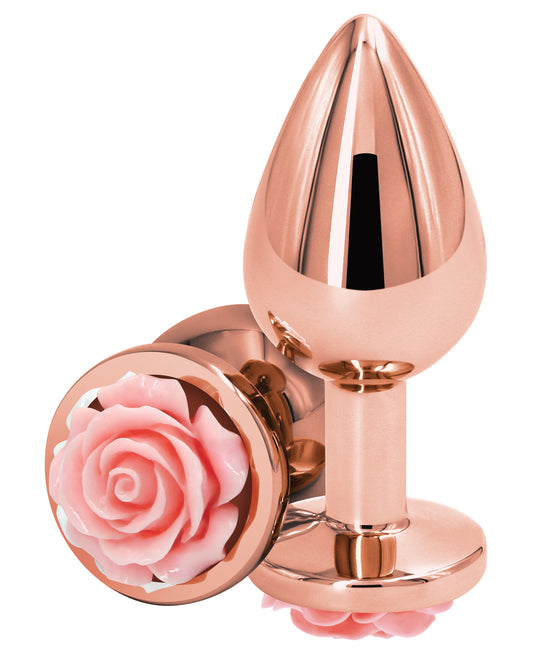 Rear Assets anal plug chrome-plated aluminum pink rose detail for stylish anal play