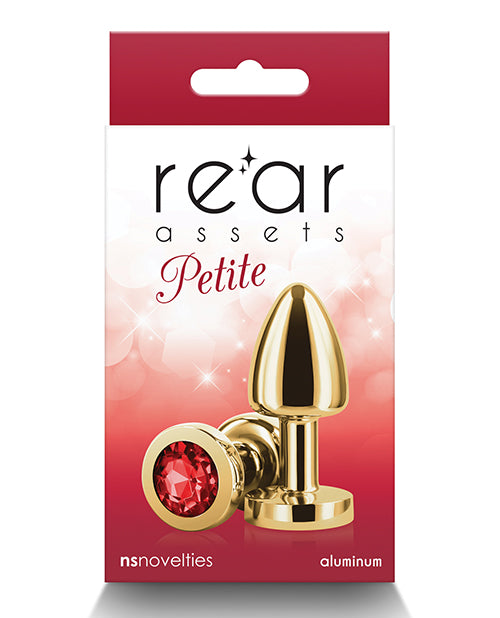 Rear Assets anal plug lightweight gold finish with red gem for comfortable and visually exciting anal play