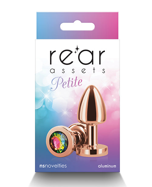 Rear Assets Anal Plug Rose Gold Petite Design with Rainbow Crystal Accent for Visual Excitement and Sensual Pleasure