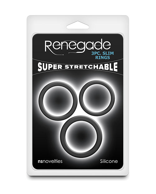 Renegade Penis Enhancement Slim Silicone Cock Rings Set of 3 for Customizable Restriction and Comfort