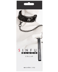 Sinful Bondage Collar Adjustable Black with Durable Leash and Nickel-Free Hardware for Comfortable Restraint Play