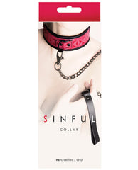 Sinful Bondage Collar Adjustable Pink Nickel-Free Hardware with Detachable Leash for Comfortable Extended Wear