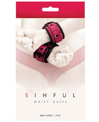 Sinful Bondage Restraints Adjustable Pink Wrist Cuffs with Neoprene for Comfortable Secure Play