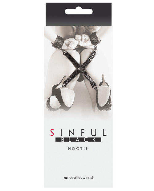 Sinful Bondage Restraint Black Adjustable Hogtie with Nickel-Free Hardware for Secure BDSM Play