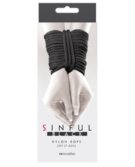 Sinful Bondage Rope solid-braided black nylon soft flexible design for secure restraint play