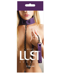 Lust Bondage Collar Purple vinyl BDSM restraint with neoprene lining and Velcro closure for comfortable secure play