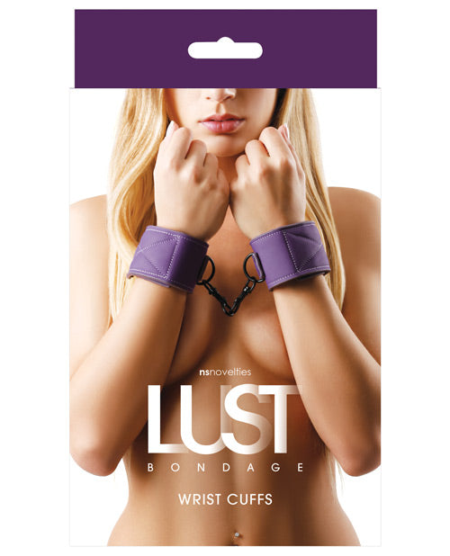 Lust Bondage Wrist Cuffs Purple Vinyl Neoprene-Lined Adjustable Design for Comfortable Bondage Restraints