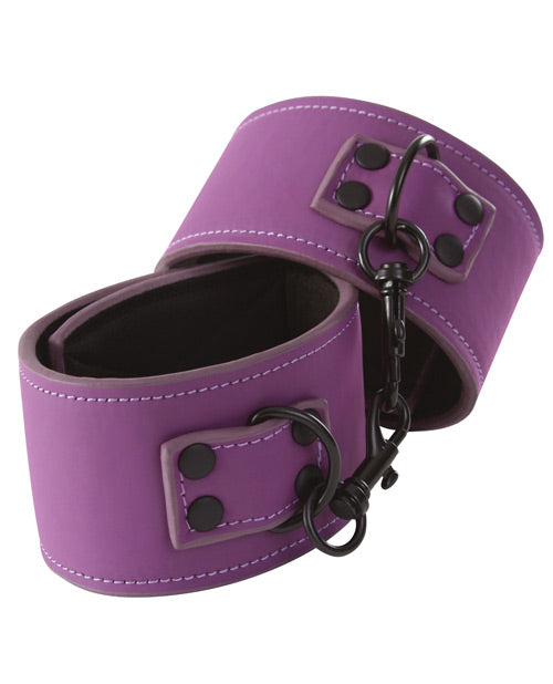 Purple Vinyl Wrist Cuffs with Neoprene Lining – Lust Bondage Restraints