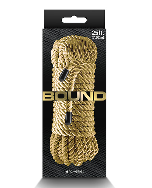 Bound bondage rope gold soft polyester non-chafing 25ft for comfortable sensual restraint