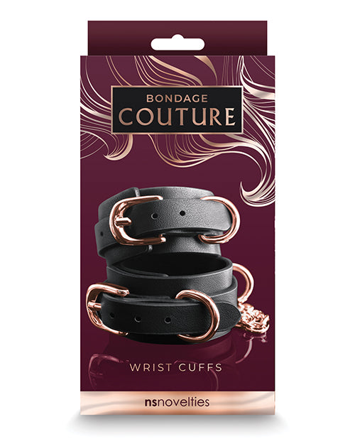 Bondage Couture Wrist Cuffs black synthetic material nickel-free hardware for safe bondage restraint play