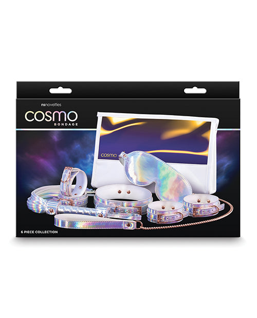 Cosmo Bondage 6 Pc Kit Rainbow Holographic Bondage Set with Rose Gold Hardware for Versatile Restraint and Stylish Play