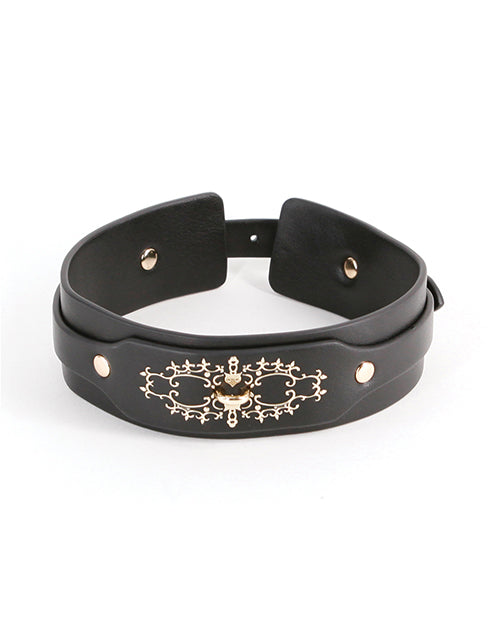 Fetish and Fashion Bondage Collar Adjustable Gold Embellishments PU Material for Statement Fashion or Play