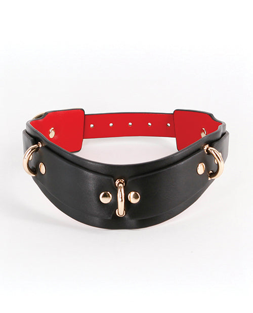 Fetish and Fashion Bondage Collar Adjustable PU with Red Lining and D-Rings for Secure Restraint