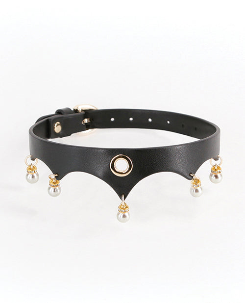 Fetish & Fashion Bondage Collar with Gold Accents and Pearls Adjustable Buckle for Stylish Restraint