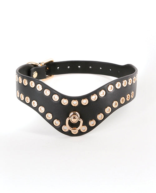 Fetish and Fashion Bondage Collar Black Gold Studs Adjustable Buckle D-ring for Stylish Restraint Play