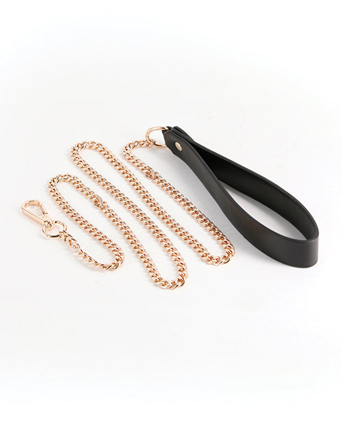 Fetish and Fashion Black Bondage Leash with Soft Handle and Golden Chain for Secure BDSM Play