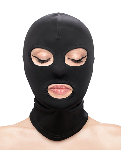 Fetish and Fashion Bondage Blindfolds Soft Nylon Eyes and Mouth Open Hood for Sensory Play and Restraint