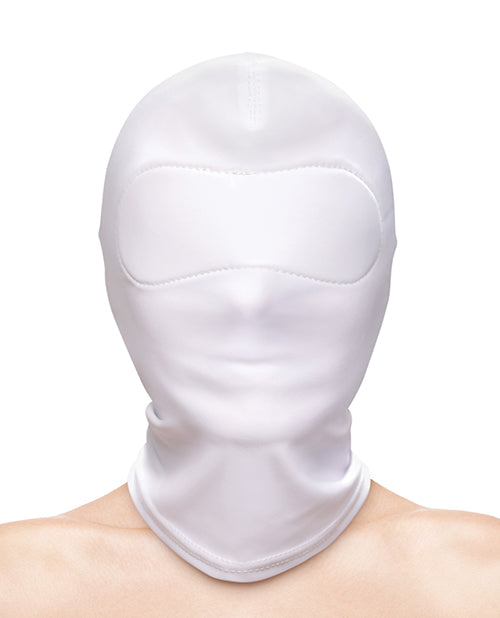Fetish and Fashion Bondage Blindfold White Closed Nylon Hood for Sensory Deprivation and Sensory Play