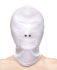 Fetish and Fashion Bondage Blindfold Zippered Mouth Hood Soft Nylon for Sensory Deprivation Play