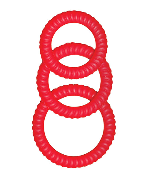 Ram Ultra Cocksweller Red Silicone Cockring Set with Textured Design