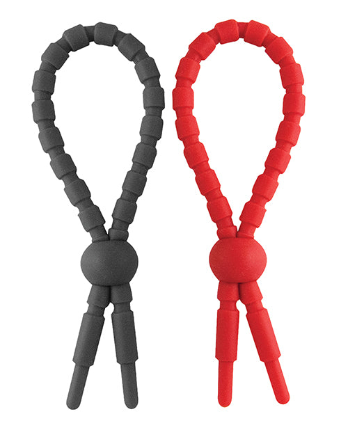 Ram Ultra Clinchers Adjustable Silicone Cockring Set - Red and Black