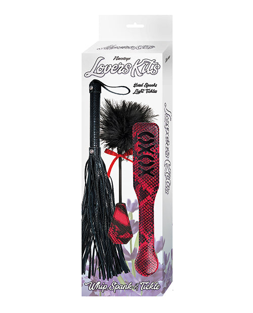 Nasstoys Bondage Set Vegan Leather XOXO Paddle Whip and Dual-Ended Tickler for Couples Sensation Play