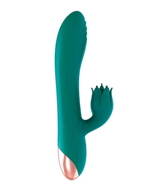 Vibrating Massager with Flicking Petal and Dual Motors in Green