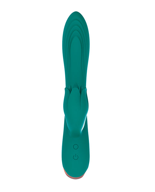 Vibrating Massager with Flicking Petal and Dual Motors in Green