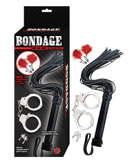 Nasstoys Bondage Kit Red Handcuffs Feather Nipple Clamps Faux Leather Flogger for Beginner Sensory Play
