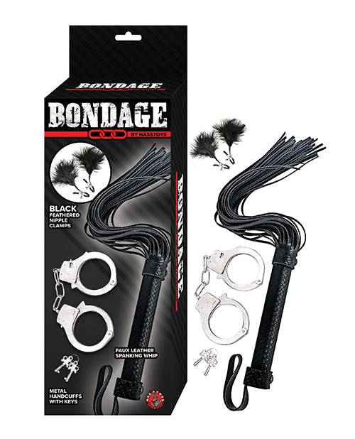 Nasstoys Bondage Kit Whip and Cuff Set with Feather Nipple Clamps for Beginner Sensory Restraint Play