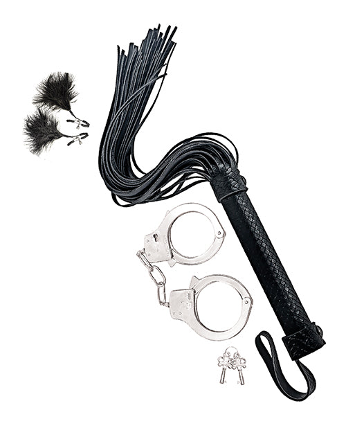 Bondage by Nasstoys Whip & Cuff Set  - Black
