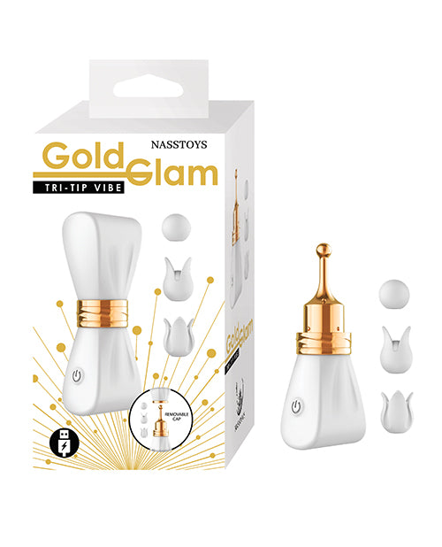 Gold Glam Tri-Tip Vibrator in White with Elegant Gold Accents