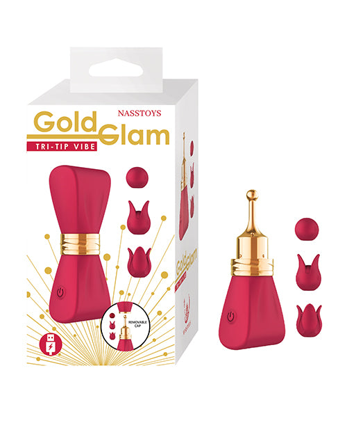 Gold Glam Tri-Tip Vibrator in Red with Multi-Setting Vibration