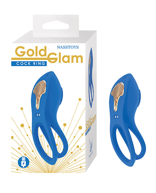 Gold Glam Silicone Cock Ring in Blue with Gold Accent