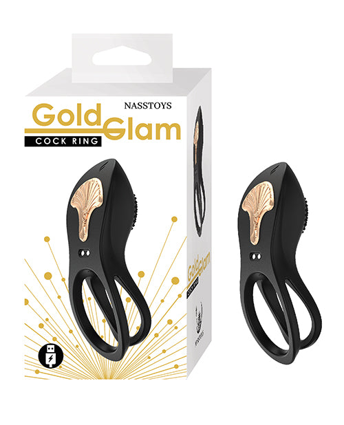Gold Glam Silicone Cock Ring with Gold Accent – Black