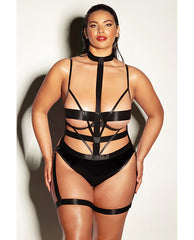Fetish by Oh la la Cheri Plus Size Vinyl Teddy with Peek-A-Boo Cut-Outs and Choker Collar for Seductive Lingerie Style