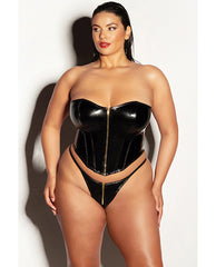 Fetish by Oh la la Cheri plus size vinyl bustier with front zipper and coordinating panty for bold, confident lingerie style
