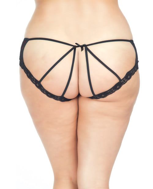 Plus Size Black & Red Cage Back Lace Panty with Bow Accent