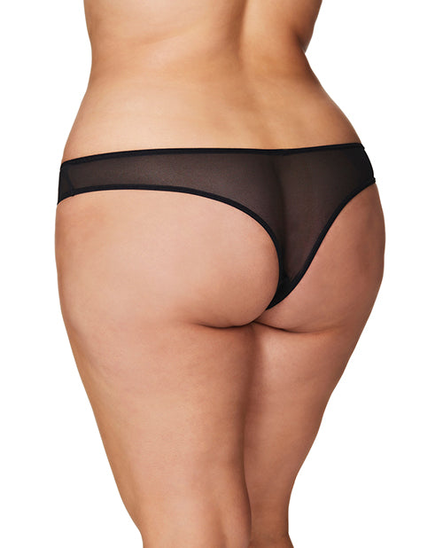 Plus Size Crotchless Thong with Pearls and Lace Detail in Black 3X/4X