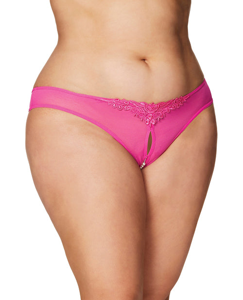 RSVP by Oh la la Cheri Lingerie Plus Size Crotchless Pearl Thong with Lace Front and Pearl Strand for Confident Intimate Wear