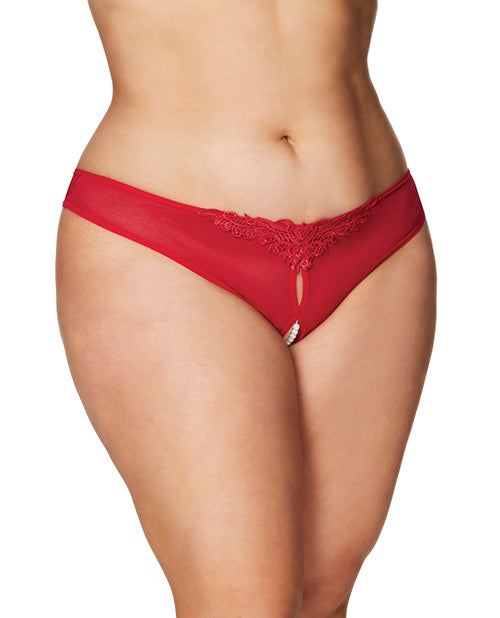 RSVP by Oh la la Cheri plus size lingerie crotchless pearl thong with lace front for confident intimate wear