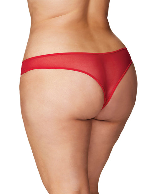 Red Crotchless Pearl Thong Plus Size Lingerie with Lace Front