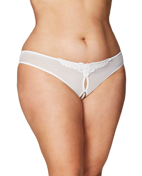 RSVP by Oh la la Cheri Plus Size Crotchless Thong with Pearl Strand and Lace Front for Intimate Comfort