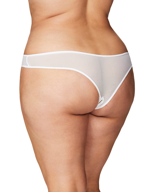 White Crotchless Thong with Pearls - Plus Size Lace Lingerie